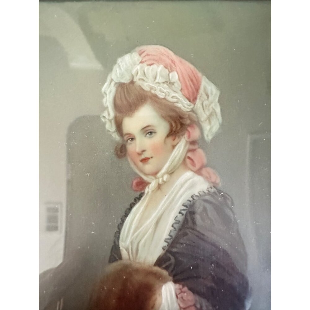 Antique 1800s hand painted Mary Robinson portrait porcelain in ivory frame - Picture 2 of 10